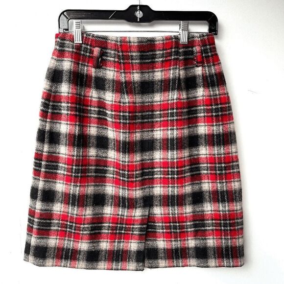 VTG 90s Eddie Bauer Red Black Plaid Wool Wrap Skirt SZ 8 Lined Kilt Style - Picture 4 of 7